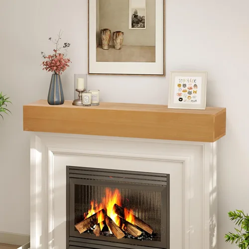 Miniatura 7 de Mederlo Mantel de chimenea de madera rústica de 48 x 9 x 6 pulgadas Estante flotante y montado en la pared para decoración del hogar Marrón miel