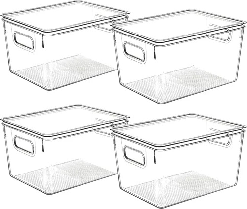 Contenedores de almacenamiento de plástico transparente con tapas, perfectos para organización de cocina o organización y almacenamiento de