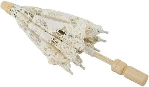 Miniatura 2 de Diyeeni Paraguas de novia, elegante sombrilla de bordado de algodón con encaje floral hecho a mano, sombrilla con mango de madera para bodas