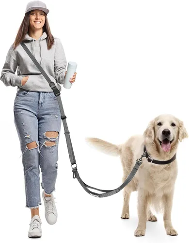 Miniatura 12 de Correa de perro manos libres, correa cruzada para perro, cinturón de cintura de 5.3 a 7.8 pies con cinturón de seguridad para automóvil