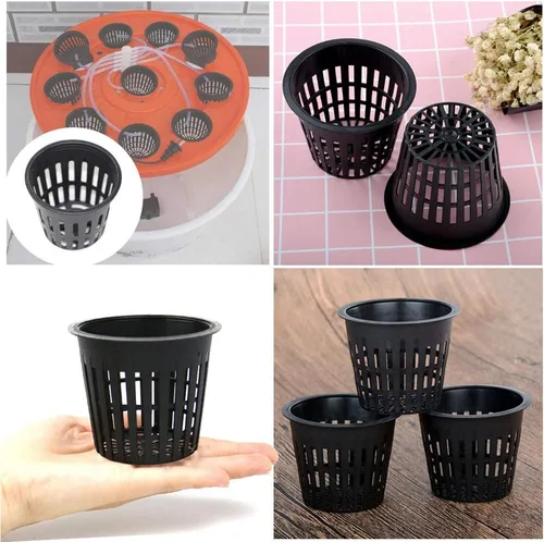 Miniatura 4 de Panxxsen Paquete de 50 macetas de red de 3 pulgadas para hidroponía, tazas de red de malla ranurada para orquídeas acuapónicas, verduras, cestas