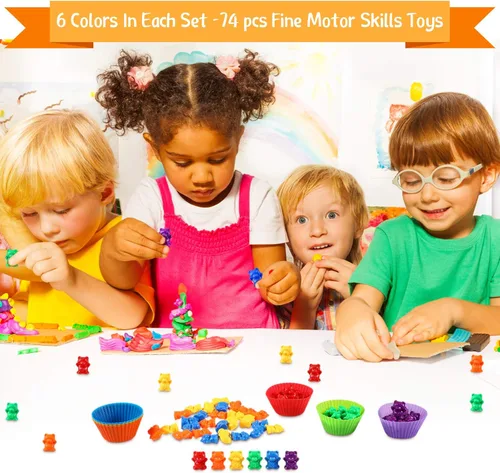 Miniatura 7 de 74 piezas de osos de clasificación de conteo, herramientas sensoriales para habilidades motoras finas, práctico juego de cucharas incluye 60 bonitos