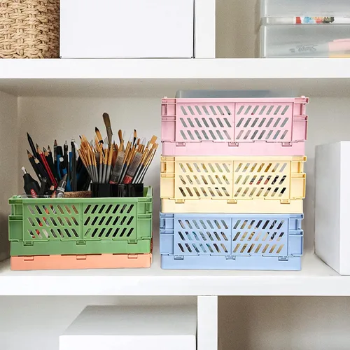 Miniatura 7 de monomono Paquete de 5 cestas de plástico para organizar, cajas plegables plegables para almacenamiento y organización, almacenamiento en el baño