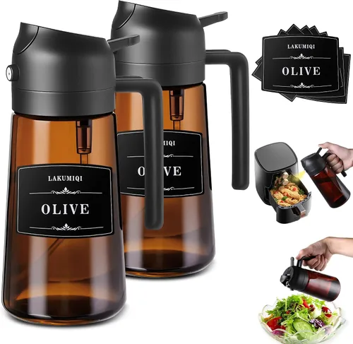 Miniatura 13 de LAKUMIQI Pulverizador de aceite de oliva 2 en 1 para freidora de aire, dispensador de aceite de vidrio de 16 onzas y rociador de aceite de cocina