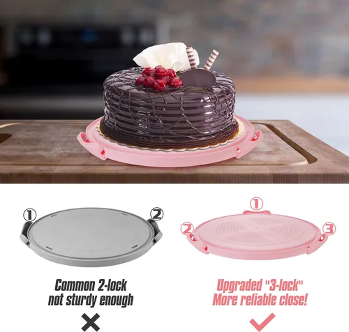 Miniatura 7 de Zoofen - Porta pasteles de plástico con asa de 10 pulgadas, soporte para tartas con tapa, contenedor de pastel rosa para tartas redondo de 10