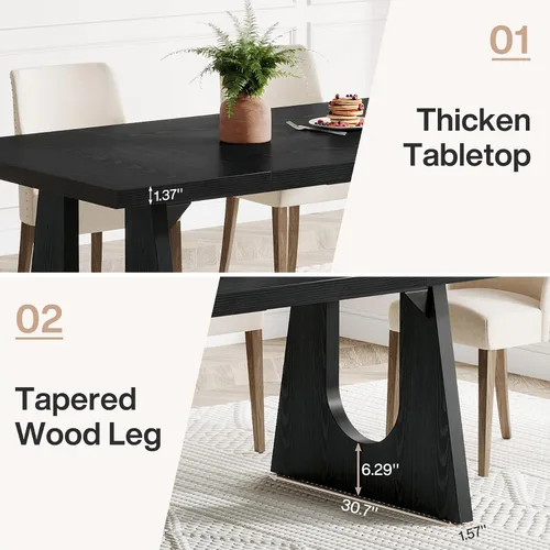Miniatura 8 de Tribesigns Mesa de comedor grande para 6-8 personas, mesa rectangular rústica de madera de 70.9 pulgadas con patas de madera negra, mesa de cocina