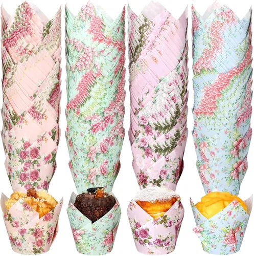 400 tazas florales para hornear, forros de papel para magdalenas, revestimientos para magdalenas, acuarela, flores, para fiestas de té, bodas,