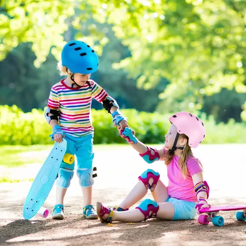 Miniatura 6 de Casco de bicicleta para niños de Banzk, para edades 3-5-8-14+, para niñas y niños, casco con rodilleras, coderas y muñequeras, ventilación, #4 Azul