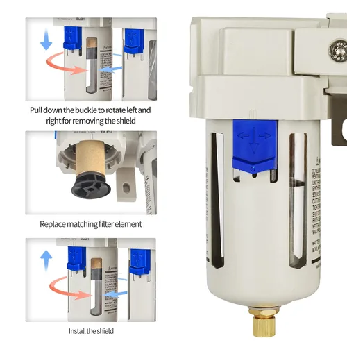 Miniatura 3 de BLCH Filtro de compresor de aire NPT de 3/8" - Secador de aire comprimido doble Regulador de compresor de aire AC3000-03 Tazón de polímero