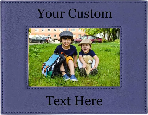 Miniatura 9 de Marco de fotos de piel sintética de cuero sintético grabado para añadir tu texto personalizado para colgar o en la mesa, marco de fotos familiares