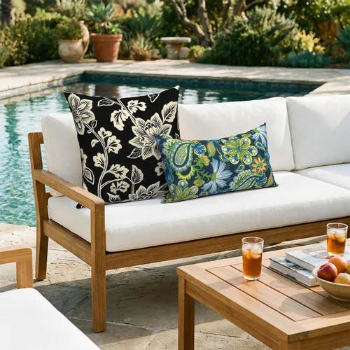 Miniatura 753 de Juego de 2 almohadas para exteriores de 16 x 16 pulgadas, repelentes al agua con interiores, para muebles de patio, hogar, jardín, geometría bohemia
