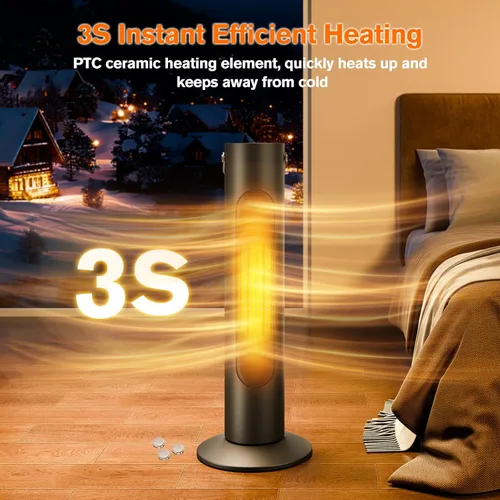 Miniatura 8 de Combo de calentador de torre y ventilador 2 en 1, calentadores eléctricos de 25 pulgadas para uso en interiores, oscilación de 70°, calefacción