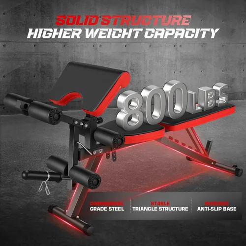 Miniatura 4 de OPPSDECOR Adjustable Weight Bench with Leg Extension and Leg Curl, Workout Bench Press Preacher Curl Bench with Wheels, 800 LBS Flat/Incline/Decline