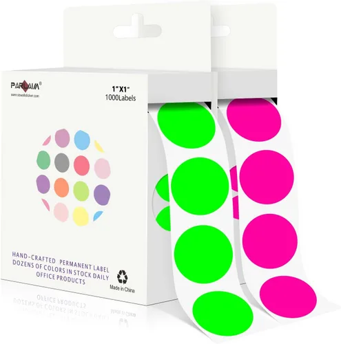 Miniatura 15 de PARLAIM Pegatinas adhesivas permanentes redondas de 1 pulgada con código de color en forma de puntos, 1000 por rollo, caja dispensadora de Azul