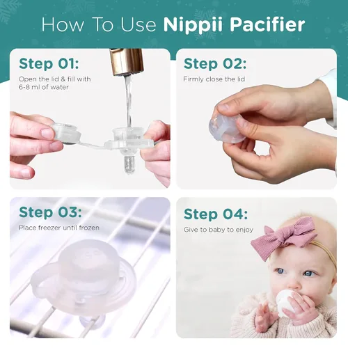 Miniatura 6 de Nippii Chupete congelable para aliviar la dentición del bebé, mordedor seguro para bebés con efecto refrescante, fácil de limpiar, silicona suave