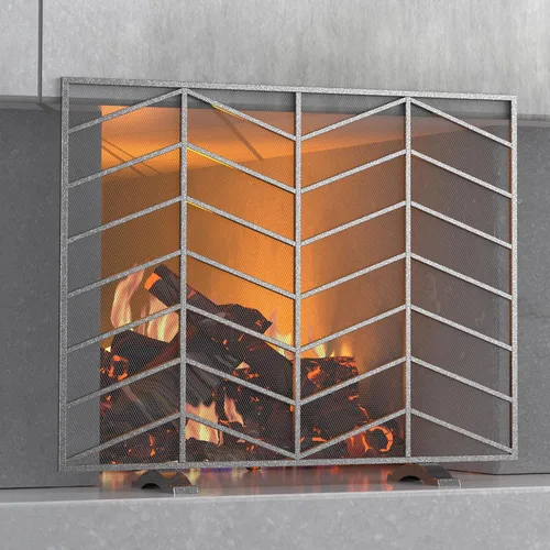 Miniatura 10 de Fire Beauty Panel único de chimenea de hierro forjado con malla de zigzag, protector contra chispas de fuego para sala de estar, decoración
