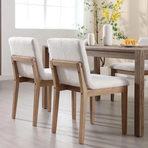 Miniatura 7 de chairus Juego de 2 sillas de comedor tapizadas de tela sin brazos, sillas auxiliares modernas de mediados de siglo con patas de madera maciza