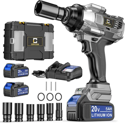 Miniatura 17 de Llave de impacto inalámbrica de 1/2 pulgada compatible con batería Dewalt, 1000 pie-libras (1360 N.m) pistola de impacto eléctrica sin escobillas