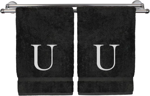 Miniatura 103 de Toalla de mano monogramada, regalo personalizado, juego de 2 - Toalla bordada con letra de bloque dorada - Extra absorbente 100% algodón turco