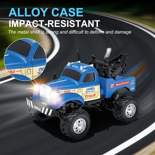 Miniatura 5 de MOONTOY Camión Mini de Aleación RC de Escala 1:64 con Luces LED, Coche de Juguete de Control Remoto y App de 2.4Ghz, Coche de Bolsillo de 3 Azul