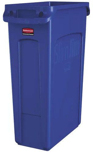 Rubbermaid - Basurero Commercial Products Slim Jim, rectangular de plástico con canales de ventilación, 23 gal, azul (1956185)