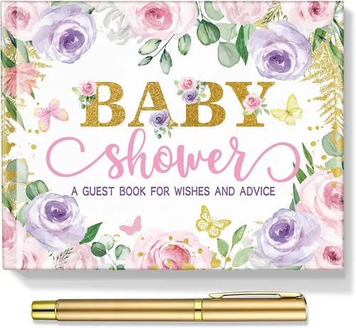 Miniatura 10 de Fuyoooo 27 piezas de libro de invitados para baby shower de safari en la jungla con tarjeta de lugar floral y sello de inicio de sesión para baby