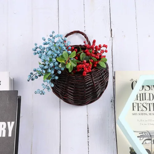 Miniatura 7 de Cesta colgante tejida hecha a mano de mimbre natural Haning cesta de almacenamiento para decoración de pared de boda café