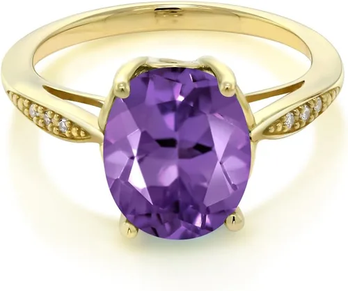 Miniatura 2 de Gem Stone King Anillo de compromiso de oro amarillo de 14 quilates de 2-3 quilates con piedra preciosa ovalada de 0.394 x 0.315 in y diamantes