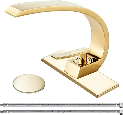 Miniatura 14 de grifo de mando único para lavabo, cromo y níquel cepillado o bronce aceitado, diseño de cascada, grifo mezclador