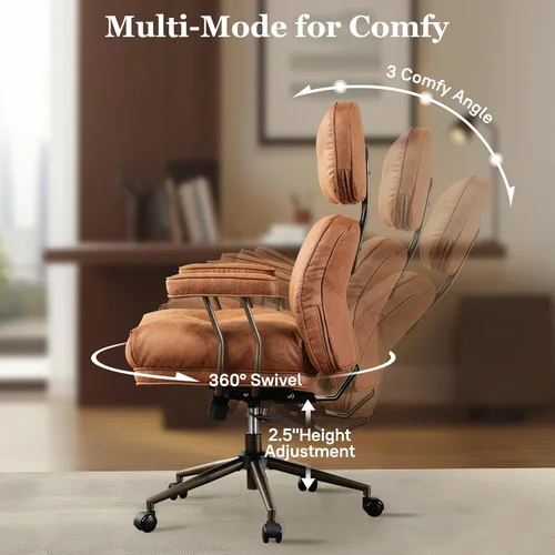 Miniatura 3 de Mid Century Modren - Silla de oficina grande y alta, silla ejecutiva ergonómica grande para personas resistentes, silla de trabajo de escritorio