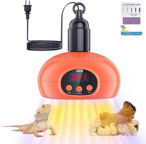 Miniatura 8 de QRQ Calentador de gallinero, lámpara de calor de reptiles de 200 W-350 W-500 W mejorada con luz UVA UVB temporizador de 3-6-9-12 horas, calentador
