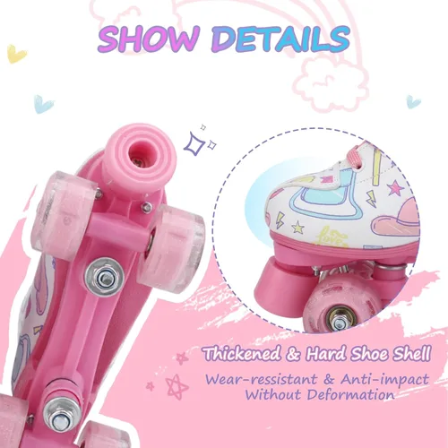 Miniatura 4 de YYW Patines de ruedas para niñas y mujeres, bonitos patines de piel sintética blanca iluminados para niños, jóvenes, niñas, para interiores