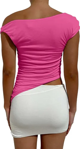 Miniatura 2 de LCHLINY Camiseta sin mangas con cuello drapeado asimétrico para mujer