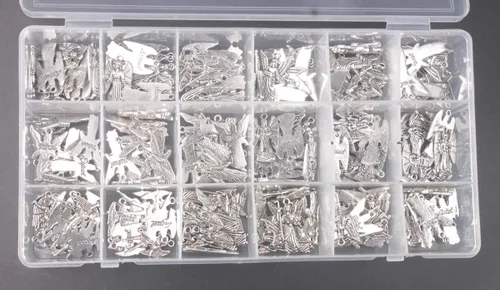 Miniatura 4 de ChangJin - Una caja de 180 dijes de ángeles de metal plateado envejecido para hacer joyas en almacenamiento (7 estilos), Metal, No es una piedra