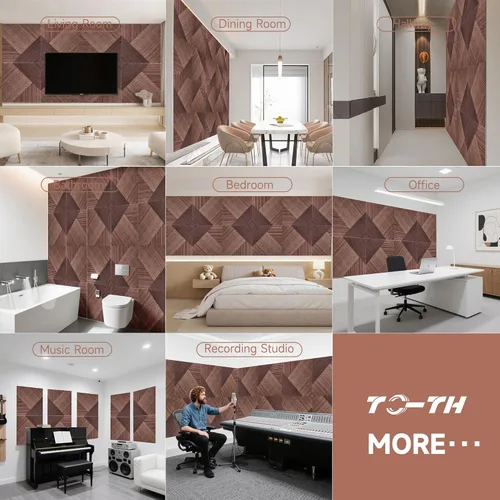 Miniatura 8 de TO-TH Paneles acústicos para pared y techo - Paquete de 6 de 2'x2'x0.4", Paneles decorativos autoadhesivos 3D con impresión UV para pared con rojo