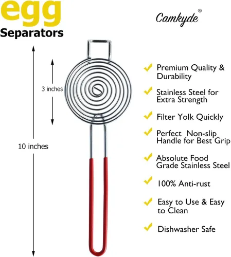 Miniatura 2 de CAMKYDE Separador de huevos Herramienta de separación blanca de yema de huevo de acero inoxidable de grado alimenticio (rojo)