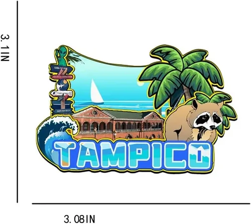 Miniatura 3 de Tampico - Imán de México para nevera, de madera, 3D, monumentos, viajes, coleccionables, recuerdos, decoración hecha a mano -2333