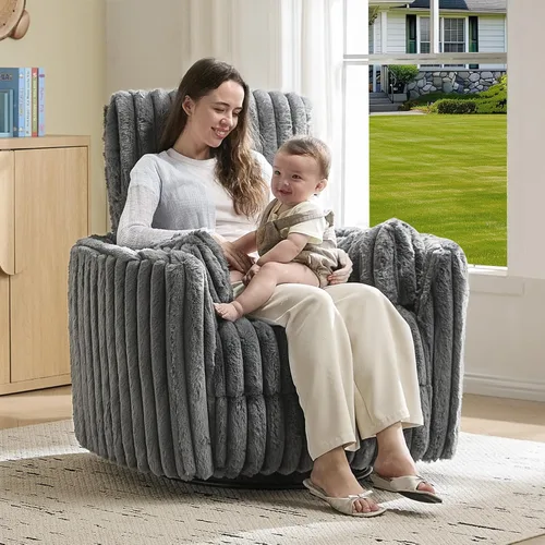 Miniatura 10 de Jocisland Silla Mecedora Eléctrica para Guardería, Sillas Reclinables Giratorias de Gran Tamaño para Adultos con 2 Almohadas, USB y Tipo-C, Cómodo