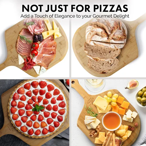 Miniatura 8 de Zulay (mediana de 12 pulgadas) auténtica madera de bambú para pizza, paleta de pizza de bambú natural con bordes fáciles de deslizar y mango