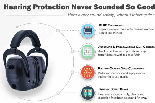 Miniatura 3 de Pro Ears - Pro Tac Mag Gold - Protección auditiva electrónica de grado militar y amplificación - NRR 30 - Orejeras de gama - Baterías de litio 123a