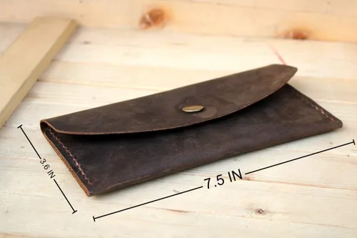 Miniatura 2 de Handmade High Quality Retro Leather Multi-function Envelope Mobile Phone Card Holder Wallet