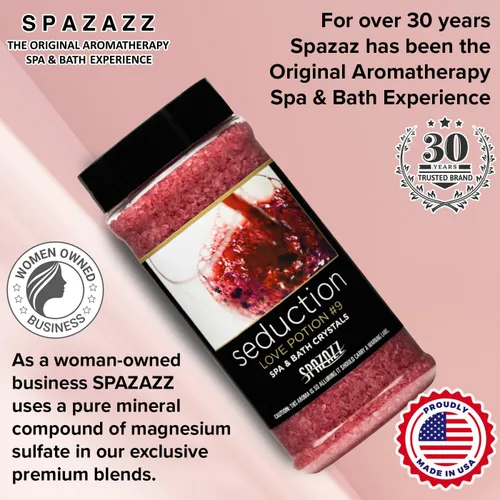 Miniatura 6 de Spazazz Juego de regalo romántico para parejas: cristales de spa de aromaterapia para bañera de hidromasaje con minerales, 17 onzas, poción de amor