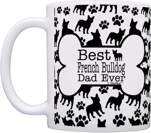 Miniatura 3 de ThisWear Dog Owner Gifts Best French Bulldog Dad Ever Paw Pattern Gift - Taza de café de cerámica de 11 onzas con mango y patrón de hueso