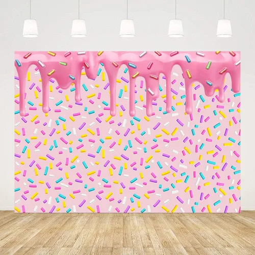 Fondo de fiesta rosa de 7 x 5 pies, color crema goteante, fondo de fotos de confeti colorido, decoración de fiesta de cumpleaños, pancarta,
