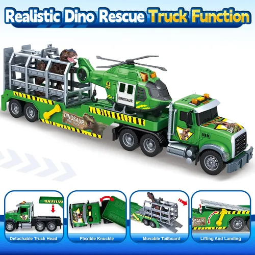 Miniatura 2 de SpringFlower Carrier Dino Truck Juguetes para Niños, Juguete de Camión Semi de 24" con Helicóptero y Juguete de Dinosaurio con Luces, Sonidos