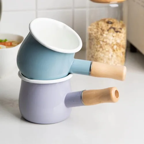 Miniatura 12 de Olla de leche esmaltada, calentador de mantequilla antiadherente, mini cacerola, 4 pulgadas, 17 onzas, utensilios de cocina pequeños con mango