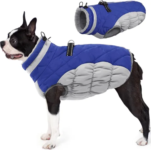 Miniatura 25 de AOFITEE Abrigo para perro, chaquetas cálidas para perros grandes, abrigo reflectante de cuello alto para perros con arnés integrado, impermeable