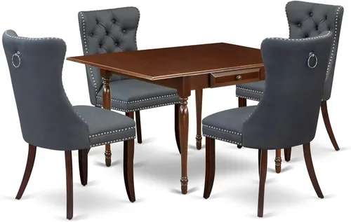 Miniatura 18 de East West Furniture MZDA5-MAH-12 - Juego de comedor de 5 piezas que consta de una mesa de cocina rectangular con gotas y 4 sillas Parson de tela