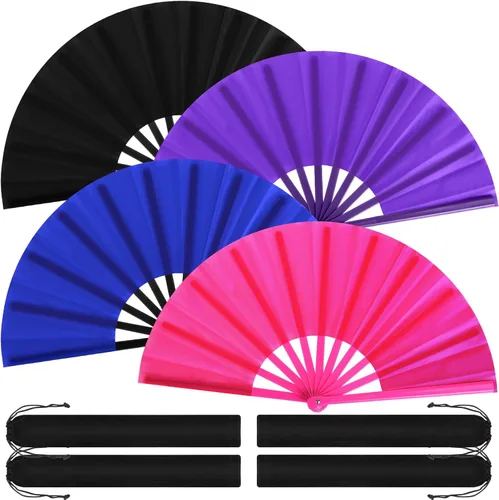 Miniatura 11 de Blulu 4 abanicos plegables grandes para baile de línea, botas de mano de seda grandes para hombres y mujeres (estilo clásico, negro, 11 pulgadas)