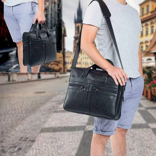 Miniatura 2 de seyfocnia Men's Leather Messenger Bag, Laptop Briefcase Business Satchel Computer